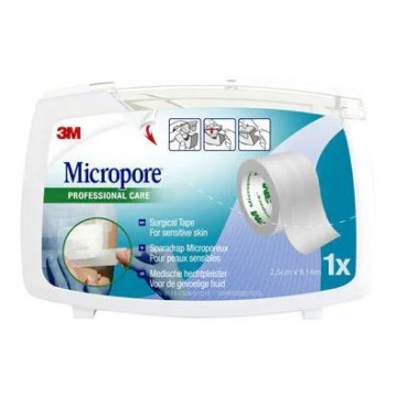 3M Micropore Sparadrap Microporeux 25mm x 9.14m 1 rouleau + 1 dévidoir