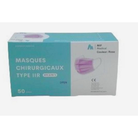 Boîte de 50 Masques Rose Chirurgicaux 3 plis