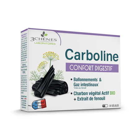 3 Chênes Carboline Ballonnements et Gaz Intestinaux 30 gélules