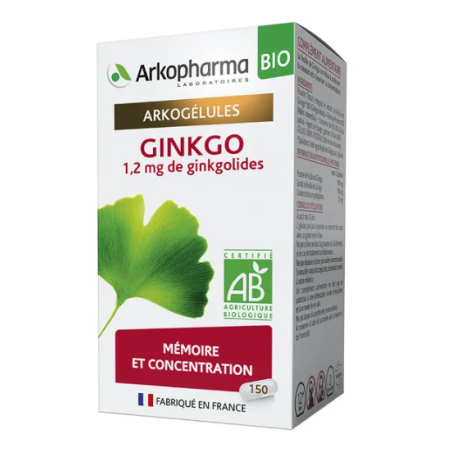 Arkogélules Ginkgo Mémoire et Concentration BIO 150 gélules
