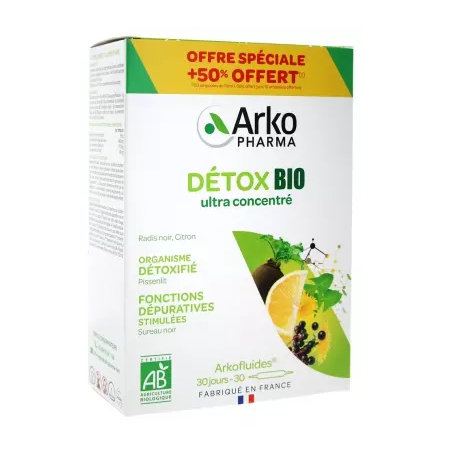Arkopharma Arkofluides Détox Bio 20 ampoules + 10 ampoules Offertes