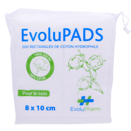 Evolupads Coton Hydrophile 8x10cm 200 rectangles