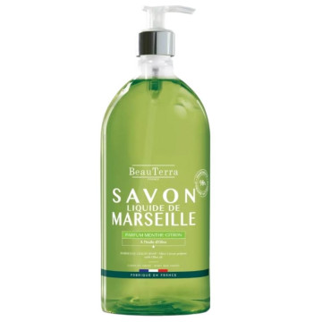 BeauTerra Savon Liquide de Marseille Menthe Citron 1L